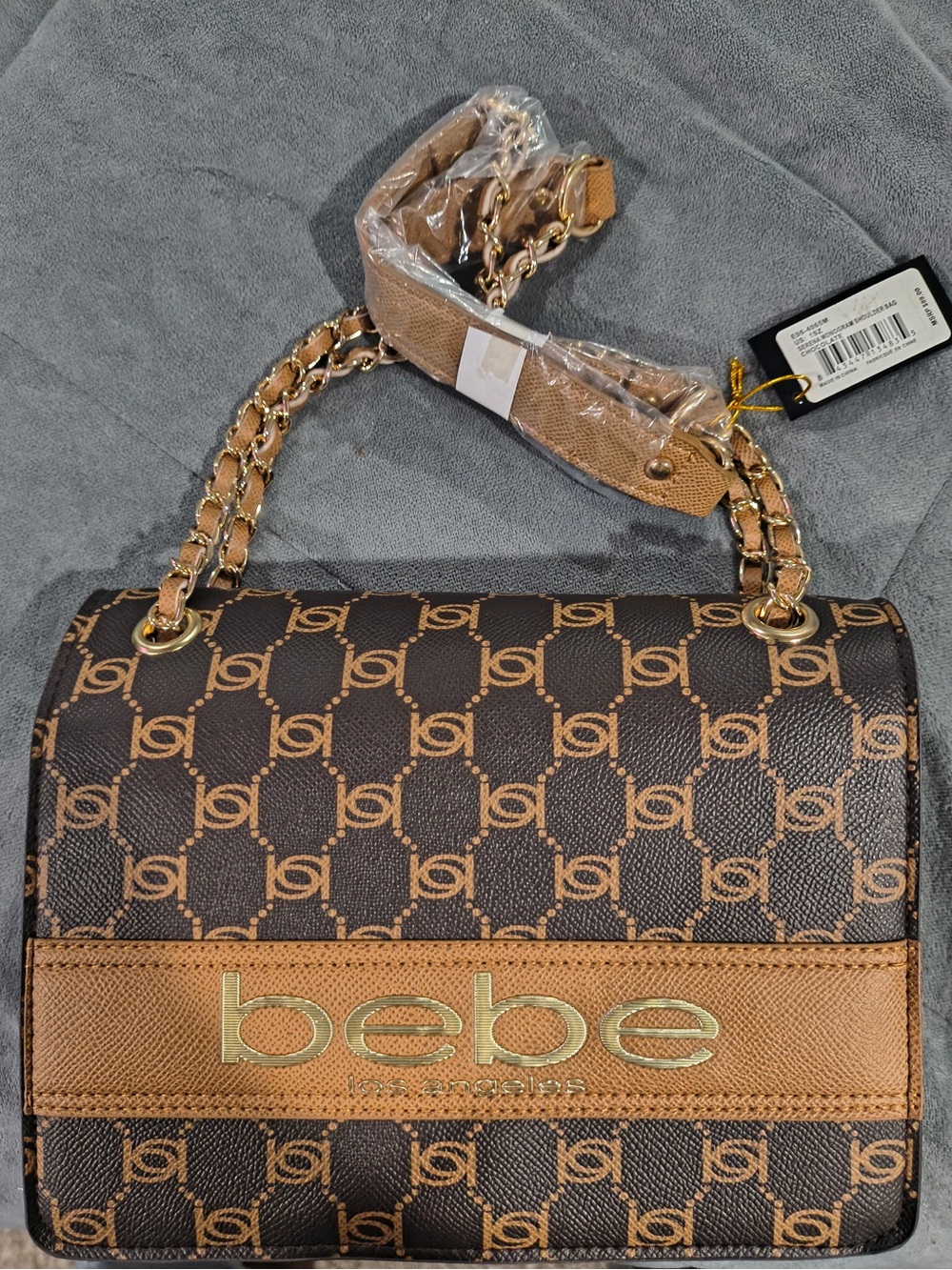 bebe Brown & Tan Logo Chain-Handle Shoulder Bag